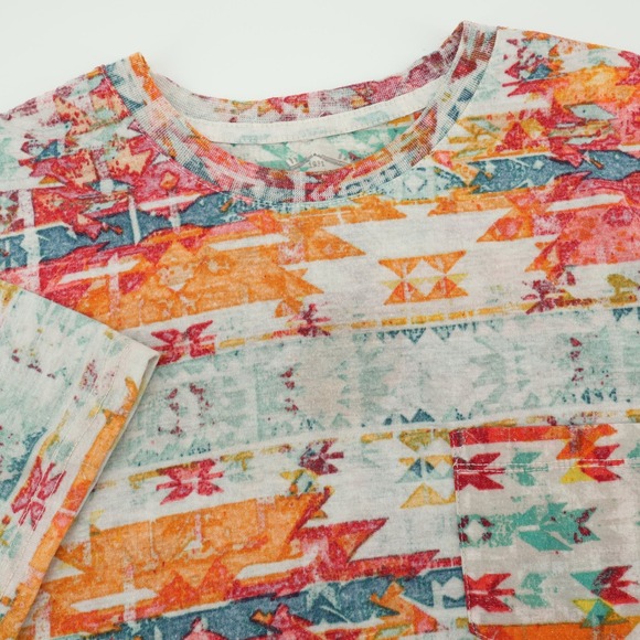 Red Camel Linen Blend Aztec Print Crew Neck Short Sleeve T-Shirt Casual Mens L - Picture 1 of 5